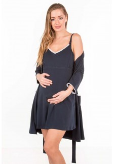 Комплект для роддома (халат+сорочка) темно-синий для беременных и корм..